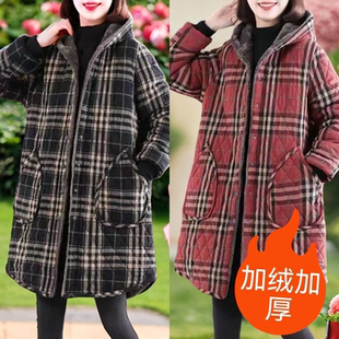 加绒加厚外穿罩衣格子女新款工地干活工作服冬天防寒围裙妈妈外套