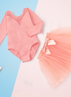 舞蹈服儿童女童春夏粉色纱裙套装幼儿体操服长袖芭蕾舞练功服形体