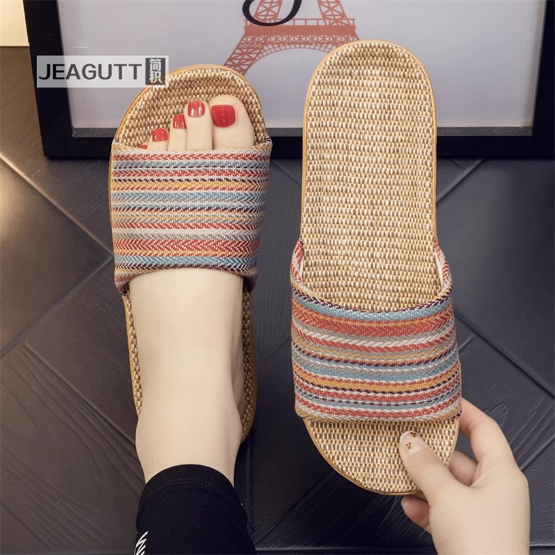 夏季透气凉拖鞋亚麻布艺高颜值国
