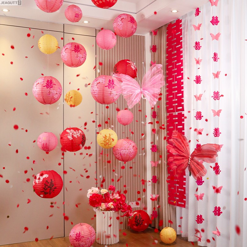 结婚喜字灯笼挂饰婚房布置套装