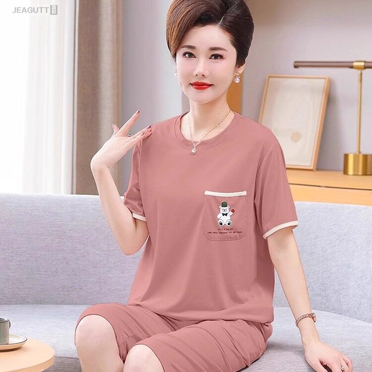 莫代尔中老年妈妈薄款睡衣套装