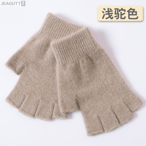 羊绒半指手套女秋冬季羊毛线