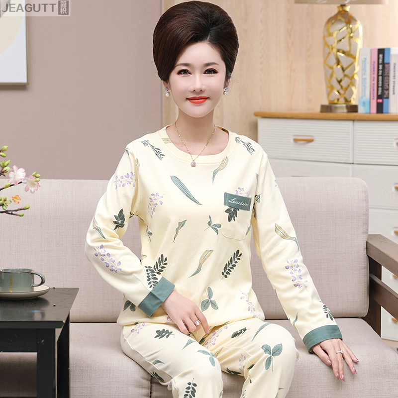 中年妈妈纯棉长袖睡衣
