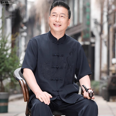 爸爸夏装套装唐装男国风夏季衣服爷爷短袖2025新款中老年人新中式