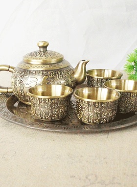耀莎锌合金百福茶具套装摆件