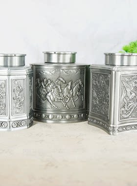 复古金属八骏马龙凤茶叶罐防潮带盖家居装饰品收纳盒子高端上档次