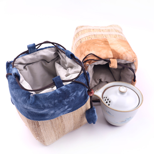 手工苎麻扎染茶具收纳包茶壶布袋品茗杯茶杯袋日式旅行便携茶具包
