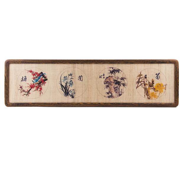 新中式装饰画 现代简约客厅书房卧室茶室夏布壁画 手绘苎麻布画作