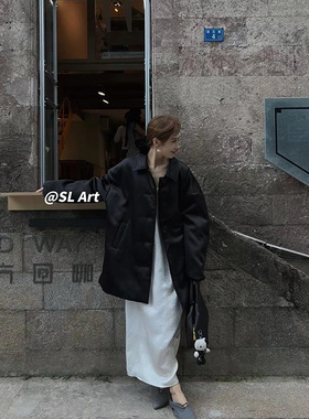 【杨黑黑】高级光感醋酸棉服外套女 花苞袖口 翻领中长款夹棉外套