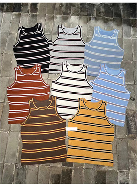 【杨黑黑】miu系彩色针织条纹背心上衣女 亮色无袖打底撞色小背心