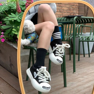 帆布鞋女2025新款秋冬加绒增高厚底开口笑丑萌大头潮鞋子小白鞋女