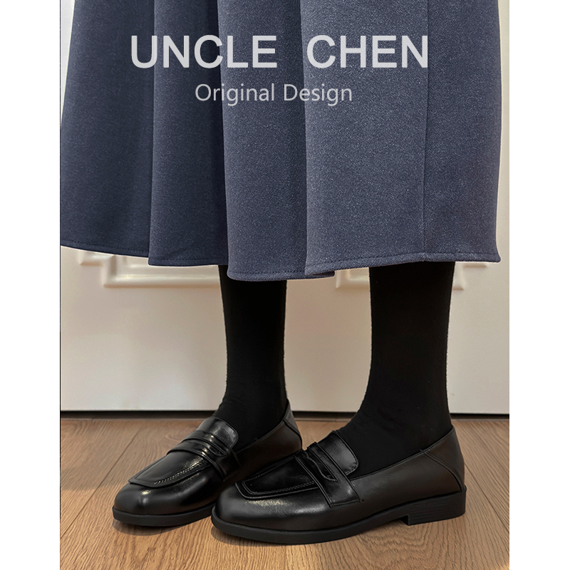 英伦风方头乐福鞋女黑色平底一脚蹬小皮鞋通勤职业软底单鞋工作鞋