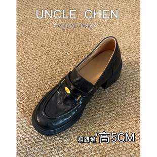 手工鞋子~厚底学院风乐福鞋女复古粗跟单鞋一脚蹬英伦风小皮鞋