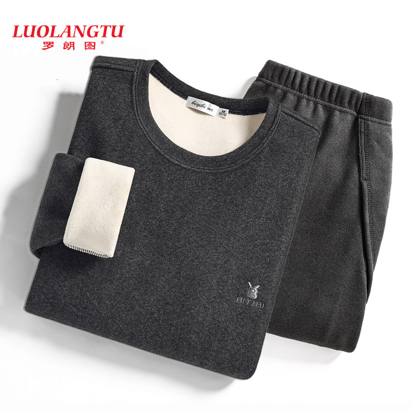 남성용 보온 속옷 세트 플러스 벨벳 및 두꺼운 독일 벨벳 중년 중년 및 노인 아빠 바닥 대형 가을 옷 겨울