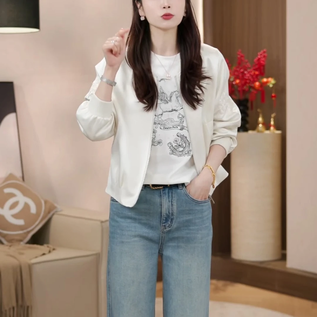 鸟语花香~刺绣微光段棒球服外套女春夏显瘦小个子气质短款上衣女