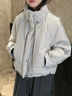 韩系BAIYIYUAN2025立领木耳边短款羽绒服女90白鸭绒外套冬季新款