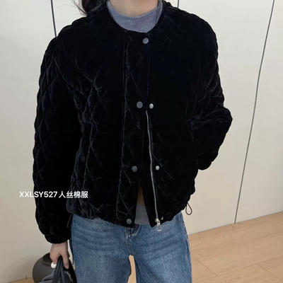 香榭丽舍2025冬新时尚休闲丝绒棉服外套女宽松显瘦百搭加厚棉衣潮