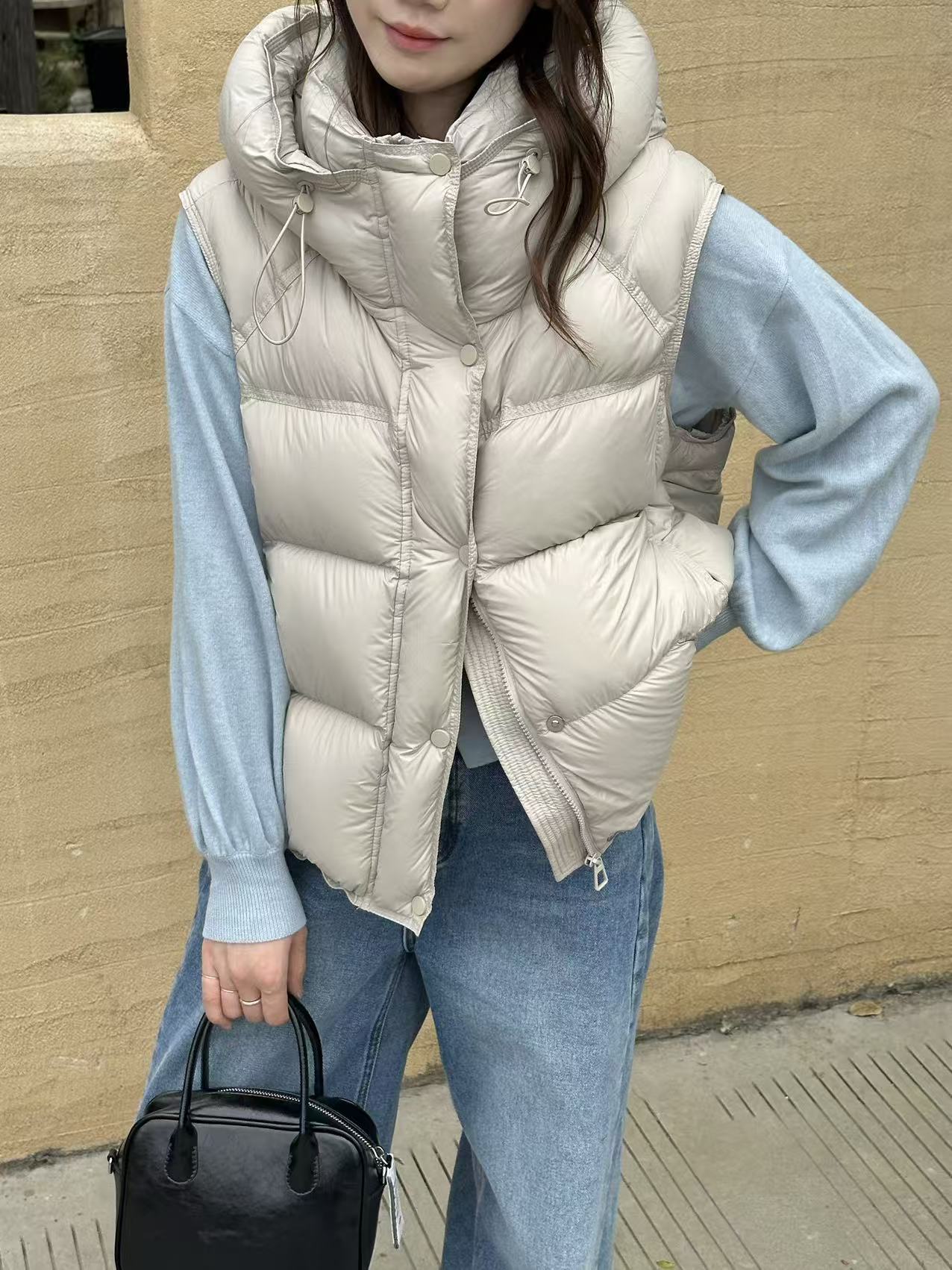 2025秋新款韩版宽松显瘦百搭90白鸭绒羽绒马甲女设计感宽松外套女