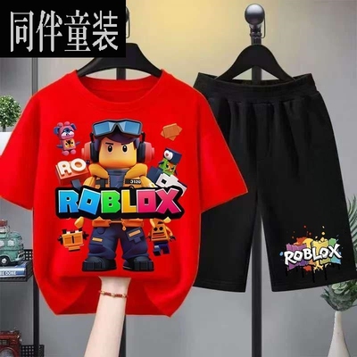 夏季新款男童短袖套装中大童ROBLOX印花百搭薄款短裤儿童两件套装