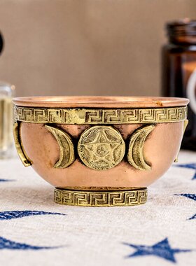 铜碗月亮星星造型圣水碗日常拍照道具装饰工艺品