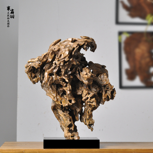 天然枯木随形大理石底座根雕 茶室会所软装饰工艺品 侘寂文玩摆件