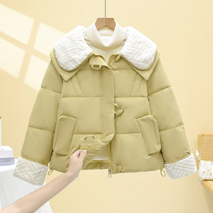 羊羔毛大翻领羽绒棉服女2025冬新款时尚气质短款小个子棉袄厚外套