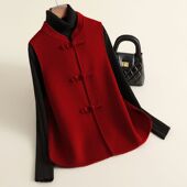 马甲外套潮 高级感时髦百搭红色盘扣立领无袖 中式 新国风马甲女冬装