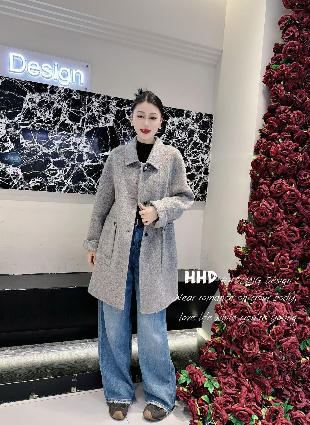 2026冬季新韩版时尚百搭显瘦女潮翻领长袖双面羊绒大衣女外套女