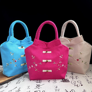 手提包女气质国潮刺绣手拎中国风棉麻旗袍民族特色零钱包出国礼品