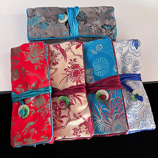 中国风织锦缎首饰卷袋戒指耳环收纳袋化妆包笔特色出国礼品送老外