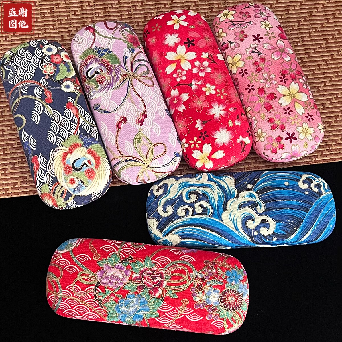 中国风棉麻古风印花高档级少女光学近视眼镜盒口红盒小巧抗压便携