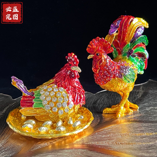 北京珐琅彩公鸡摆件首饰盒合金鸡鸣富贵吉祥如意招财母鸡装饰礼品