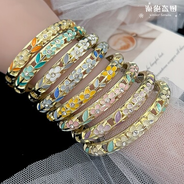 北京景泰蓝珐琅彩手镯女开口圆珐琅彩镯子时尚首饰复古百搭送朋友