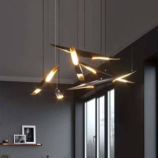 北欧复古轻奢大气铝管灯具后现代斜口创意吊灯酒店咖啡厅餐厅客厅