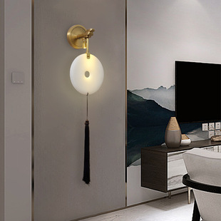 新中式 创意大气别墅全铜玉石灯具 壁灯客厅卧室床头灯过道禅意个性