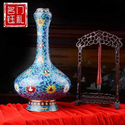 名门钰礼 15寸景泰蓝花瓶蒜头瓶掐丝铜胎珐琅家居摆件工艺品外事