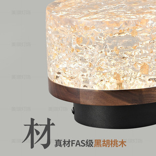 黑胡桃木过道吸顶灯中古风复古高级感入户玄关门厅冰晶树脂阳台灯
