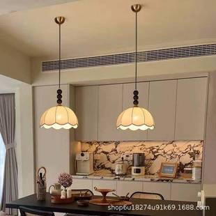 新款 复古书房餐厅岛台布艺灯具 轨道升降中古风南洋吊灯卧室灯法式