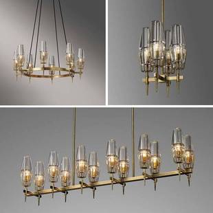 全铜后现代轻奢圆形客厅吊灯方形北欧设计师纯铜灯餐厅书房吊灯