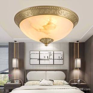 新中式 云石吸顶灯温馨卧室房间灯全铜餐厅书房灯具阳台玄关入户灯