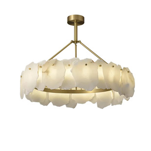 现代轻奢新中式 全铜客厅云石吊灯设计师简约大气卧室书房餐厅灯具