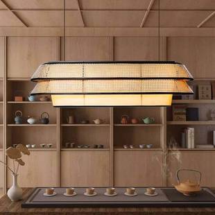 新中式 藤艺吊灯创意侘寂餐厅吧台灯民宿酒店餐饮竹编高级复古灯具