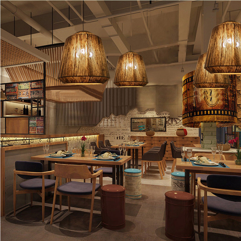 北欧简约吊灯复古餐厅创意吊灯酒吧吧台咖啡厅单头麻绳吊灯