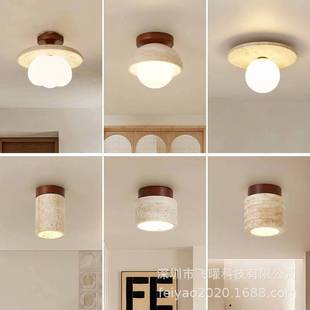 饰灯饰 侘寂黄洞石吸顶灯北欧创意玄关走廊过道客厅餐厅装 新款 日式