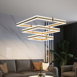 led客厅吊灯 楼方框上下发光大厅主灯极简餐厅灯 北欧网红轻奢复式