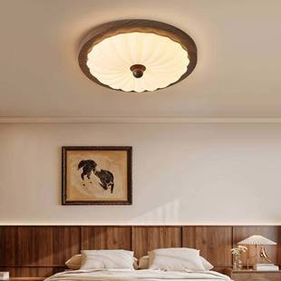 中古风卧室吸顶灯胡桃木色复古侘寂风高级胡桃木色书房护眼吸顶灯