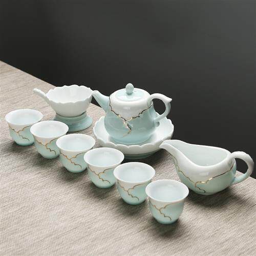 苏氏陶瓷(SUSHI CERAMICS)忆荷功夫茶具套装礼盒影青陶瓷泡茶壶手