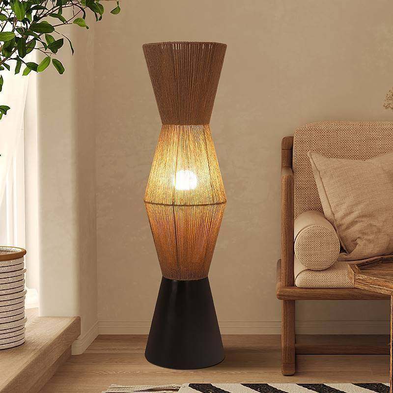 日式设计师款落地灯酒店民宿客厅样板房手工编织麻绳装饰中山灯具