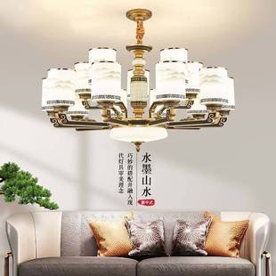 新中式 楼大吊灯 吊灯大气玉石客厅灯中国风酒店别墅卧室灯禅意复式