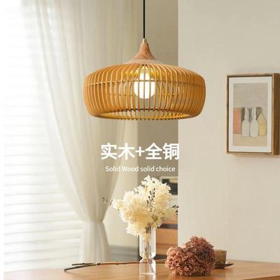 北欧现代简约餐厅实木吊灯侘寂风湘菜馆饭店民宿创意复古田园风灯